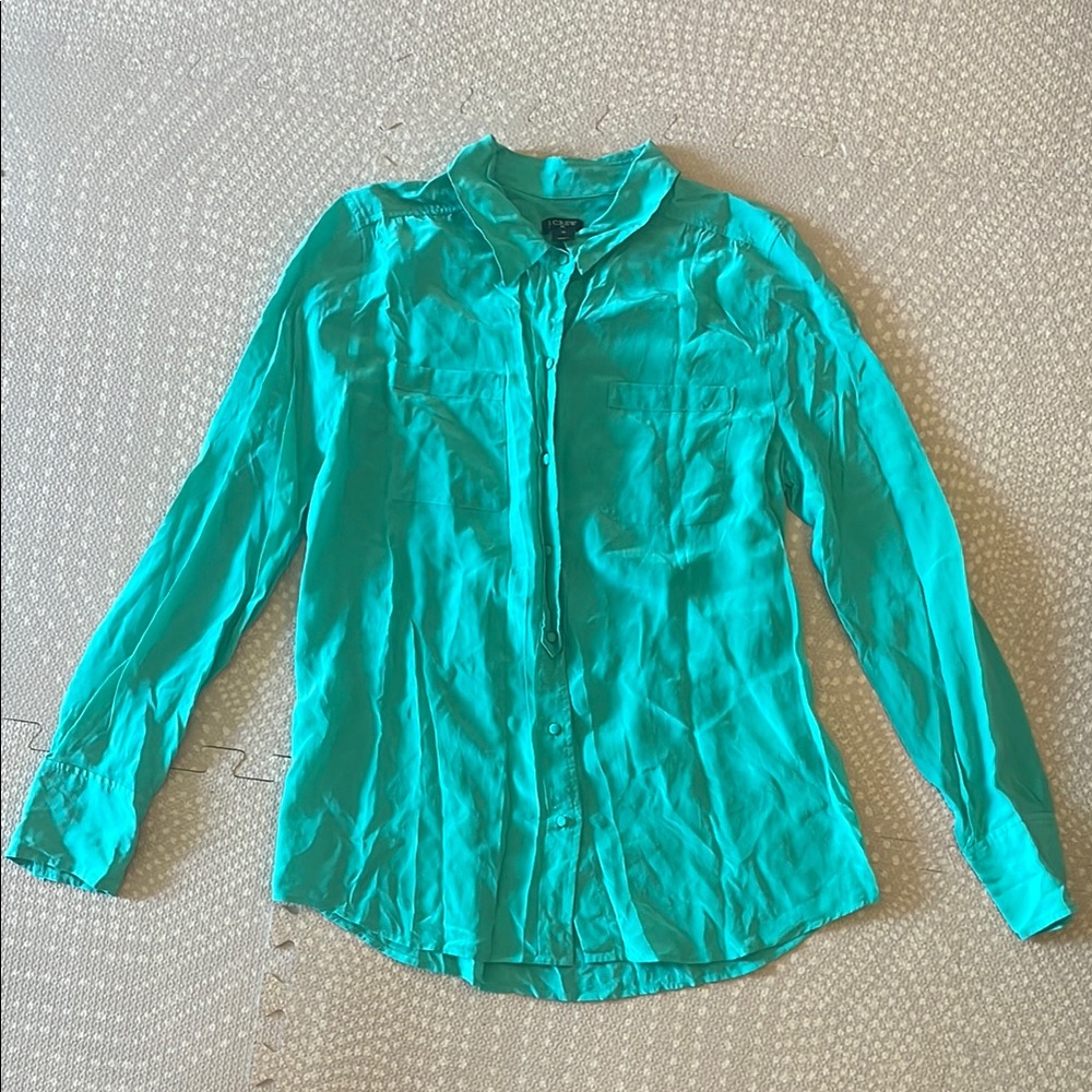 J. Crew Green Button Down Shirt 100% silk medium